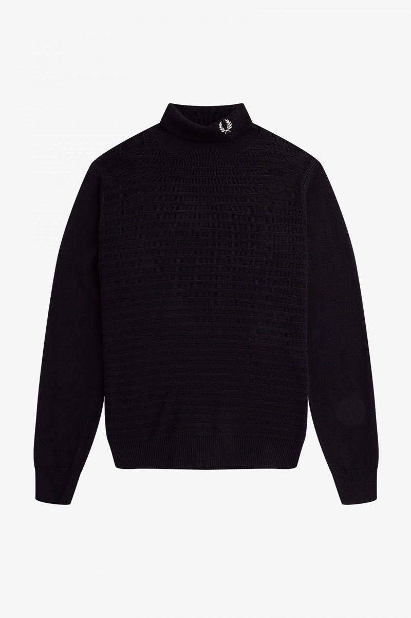 Black Fred Perry Chevron Textured Roll Neck Jumper Men's Knitwear | PH 1283UZGT